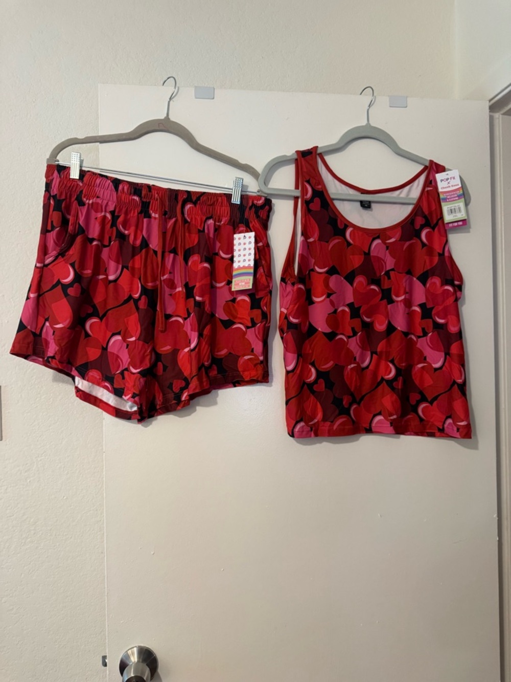 POP Fit Red & Pink Heart-Print Tank and Shorts Pajama Set